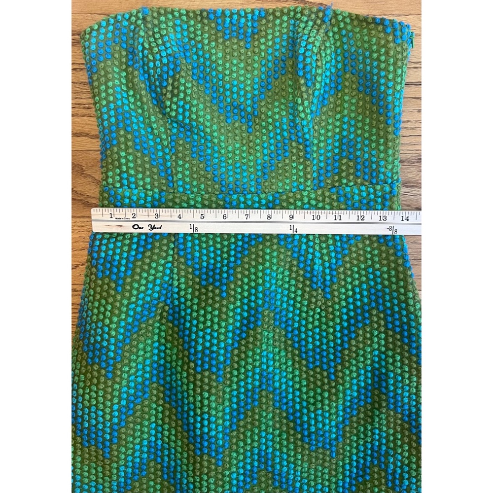 Beth Bowley Strapless Dress Blue Green Geometric Size 6 Retro 60s Style Chic - Picture 10 of 11